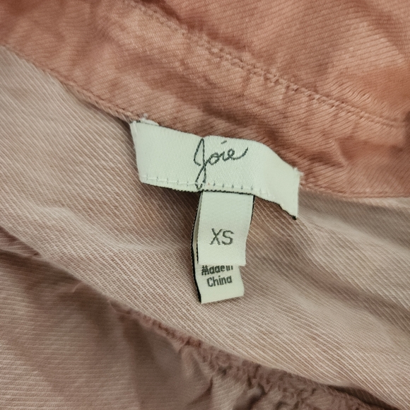 Joie Soft Pink Cotton Pleated Button Down Blouse Roll Tab Sleeves Size XS - Picture 3 of 12